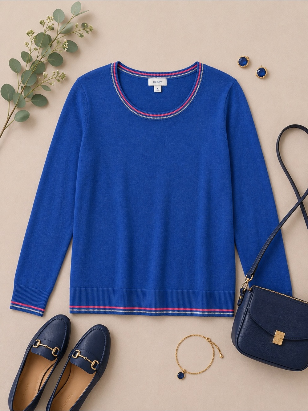Old Navy Cobalt Blue Contrast Trim Sweater Size Medium